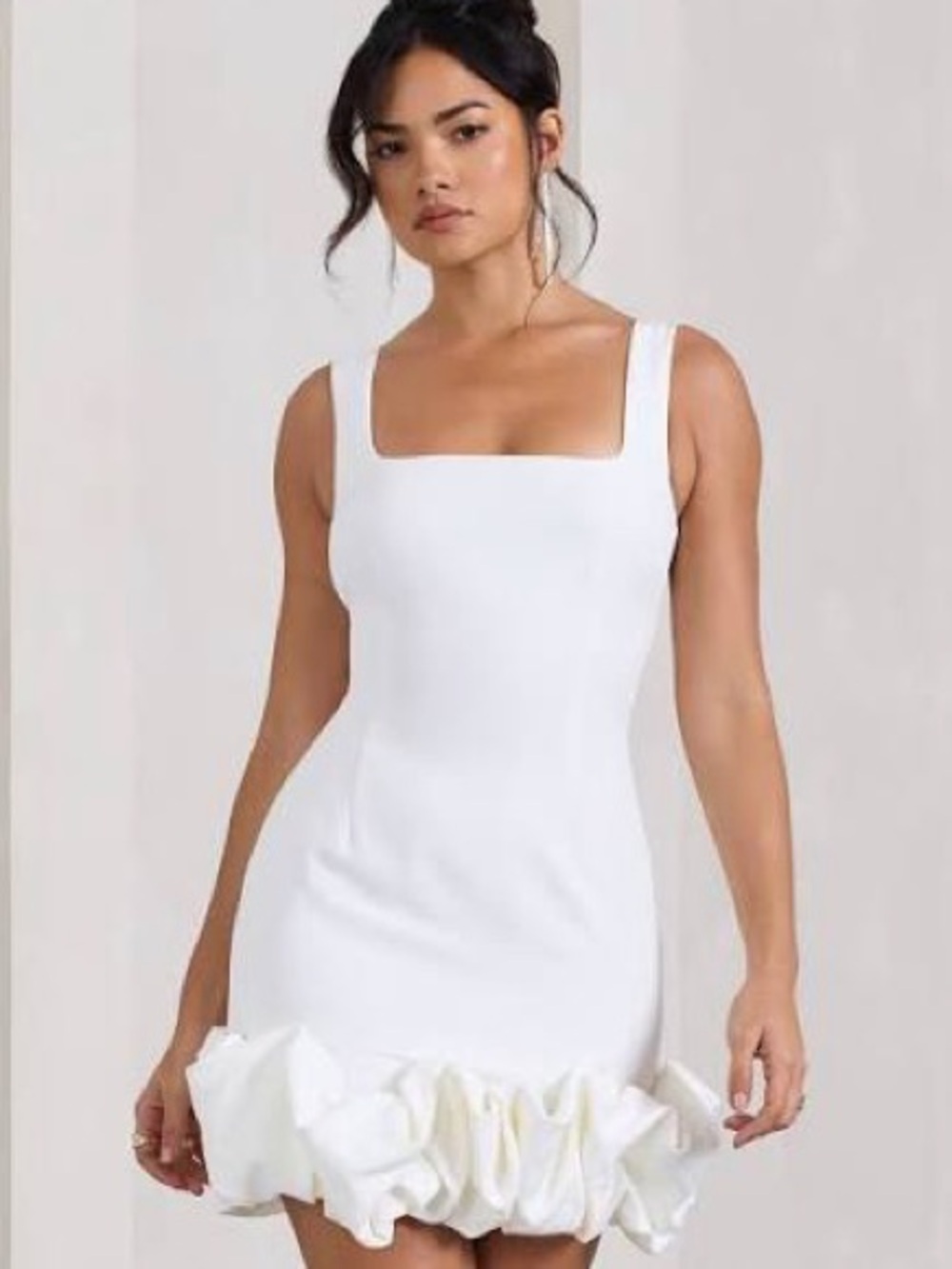 Club London - Lucy | White Strappy Mini Dress With Ruffle Trim NWT